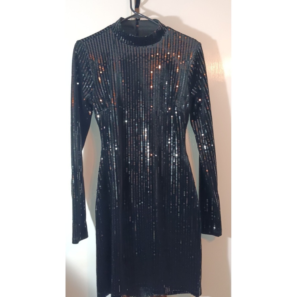 womens mini dress L black velvet‎ sequins party whimsigoth goth dark glam formal